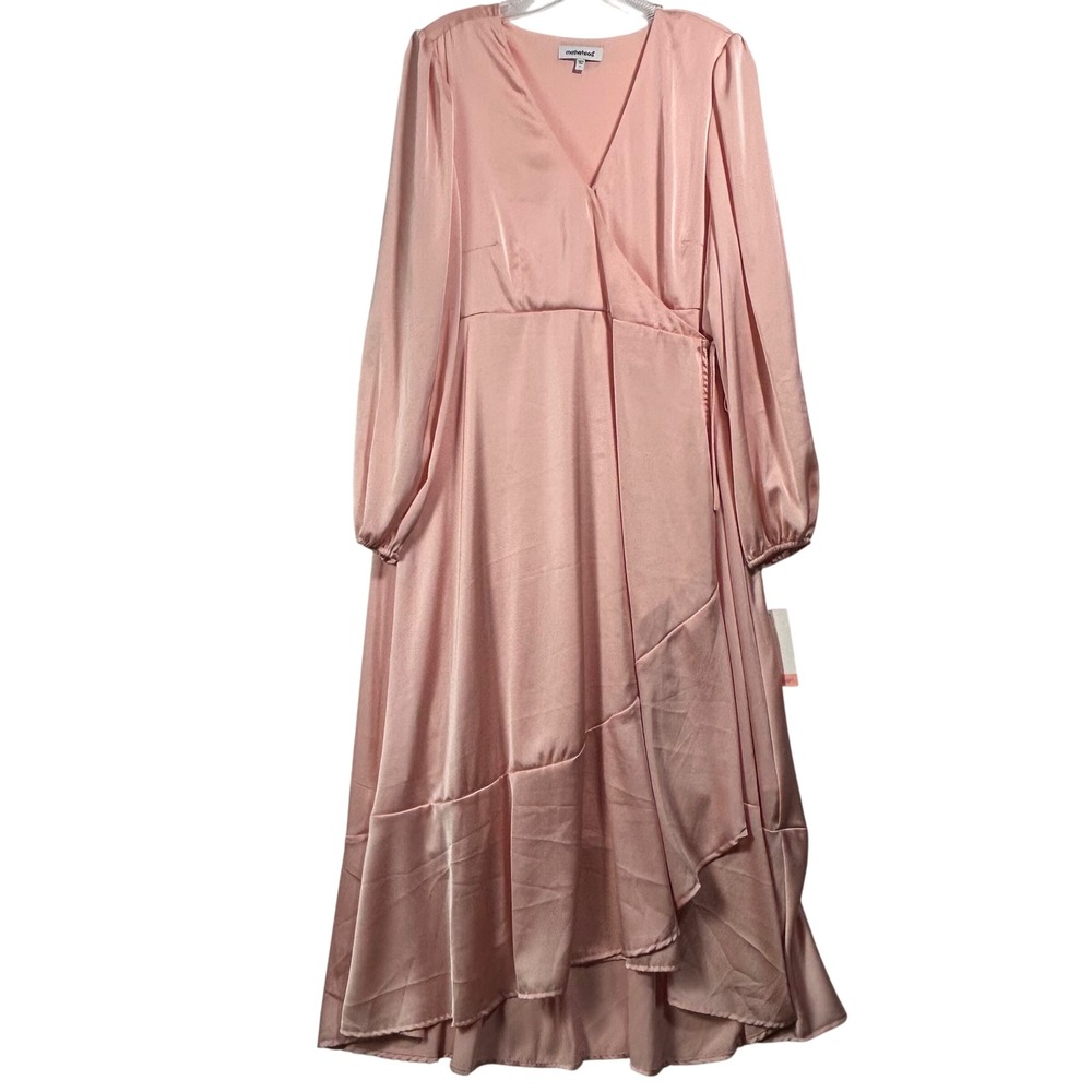 Motherhood Maternity Lotus Pink Satin Wrap High-Low Dress Long Sleeve Large NWT‎